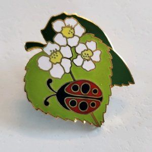 Hallmark Blossom Ladybug Goldtone Enamel Vintage Pin Brooch